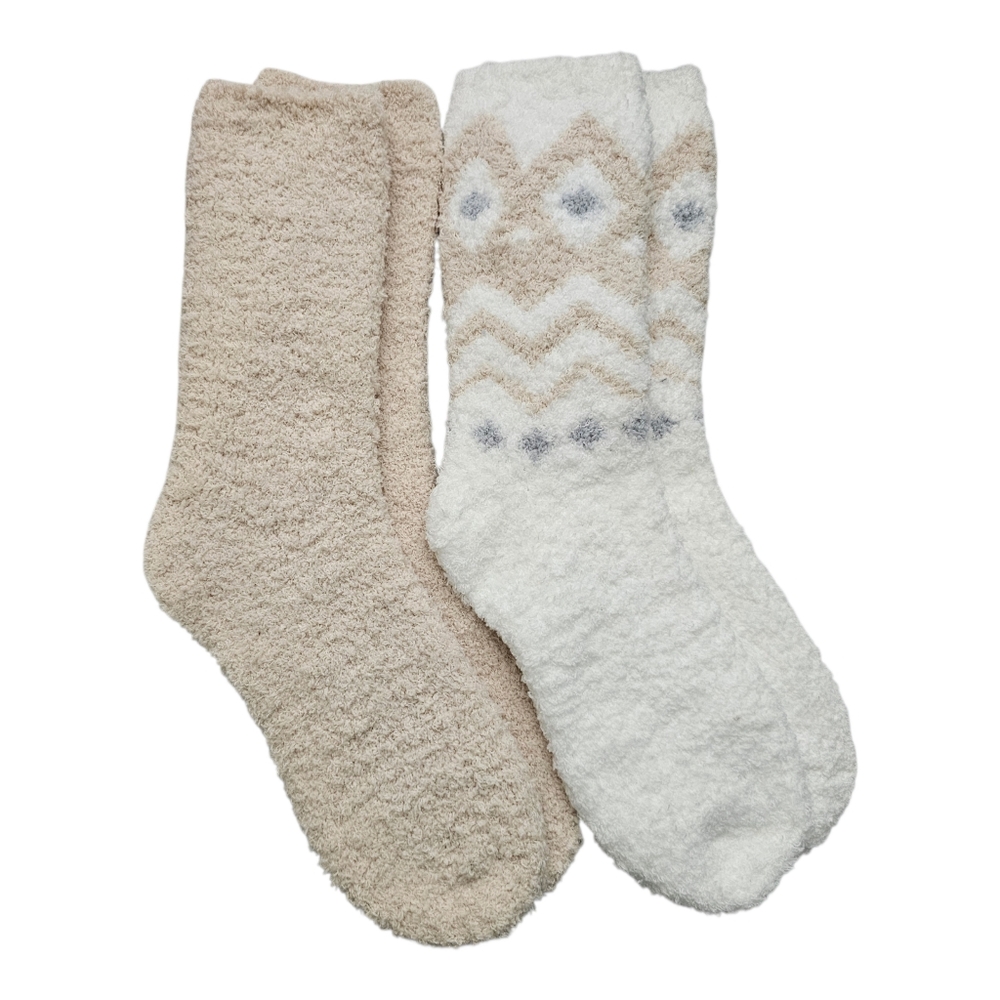 Charter Club Holiday Fuzzy Butter Socks 2-Pack‎ Beige & White One Size Shoe 6-10